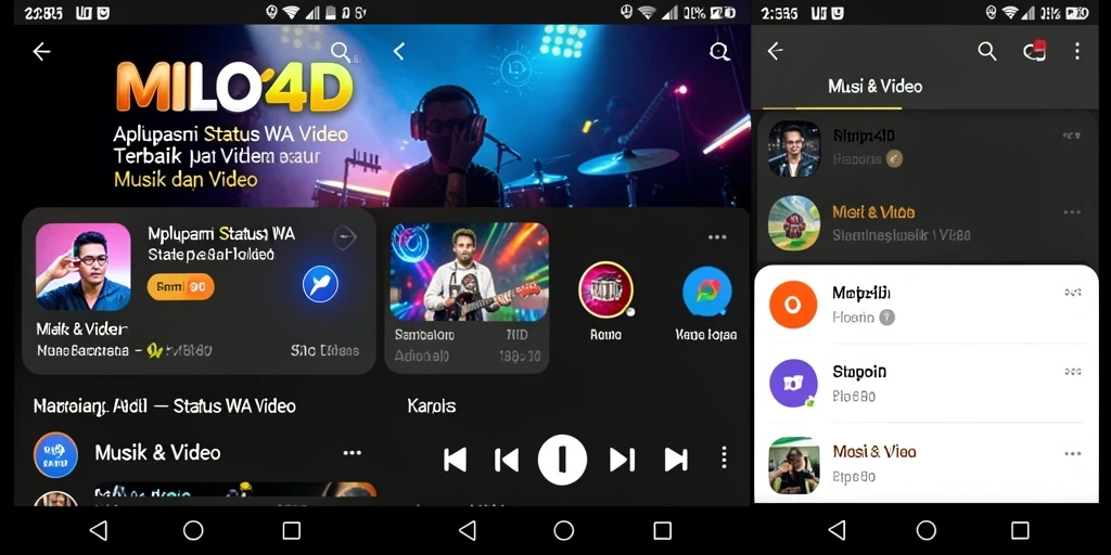 Tampilan antarmuka aplikasi MILO4D dengan berbagai pilihan video musik.